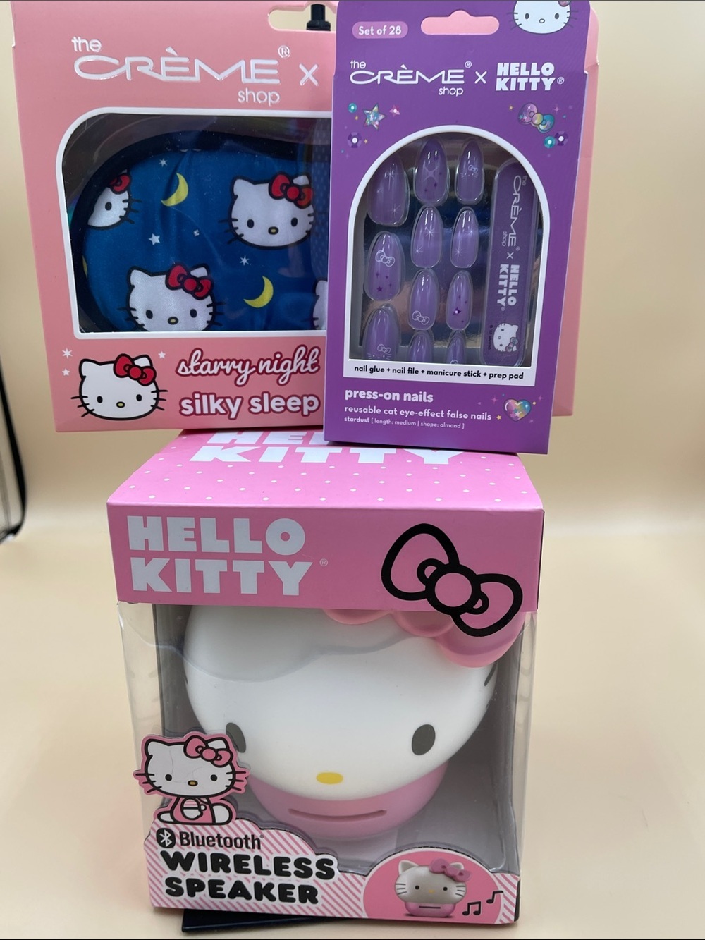 Hello Kitty Bluetooth Wireless Speaker + Sleep Mask & Press-On Nails Set